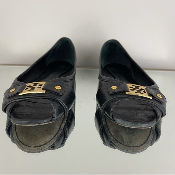 TORY BURCH Black Leather Clines Peep-Toe Ballerina Flats - Picture 7 of 11